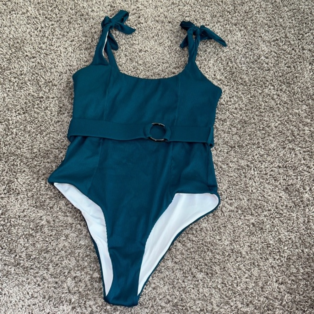 Tsmeza‎ size 8 teal swim suit pool women's one piece belt tie ocean beach